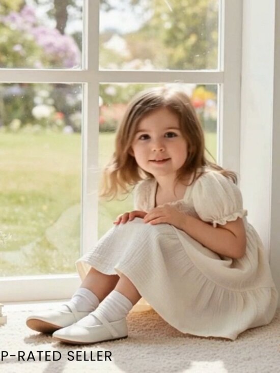 Boho Smocked Puff Sleeve Toddler Dress Cotton Blend A-Line Princess Casual - Picture 7 of 7